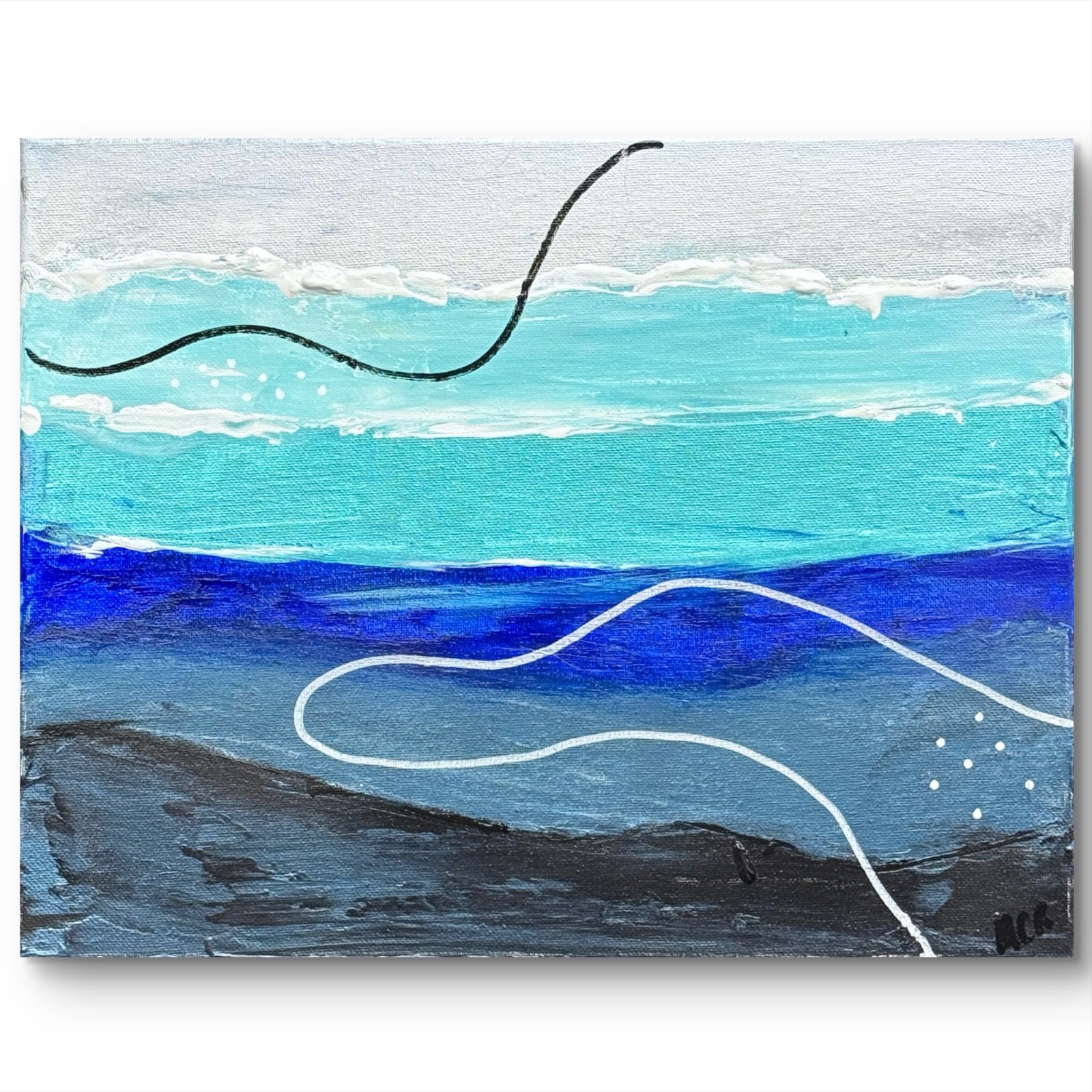 Oceans Below Deep Waters 11×14 Abstract Beach Mixed Media Art Signed by MCR