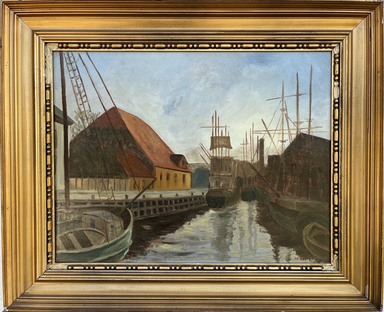 Impressionist Sailing Ships and Fishing Boats in the Harbor Quay House Canal Sea