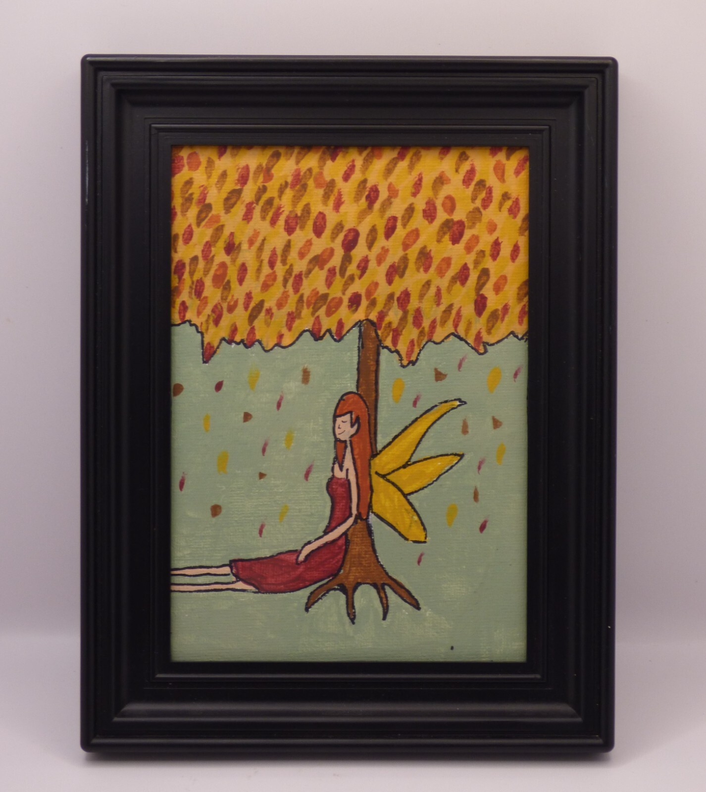Whimsical Handpainting Picture Of A Girl Fairy Under A Tree 8 1/2» X 6 1/2»