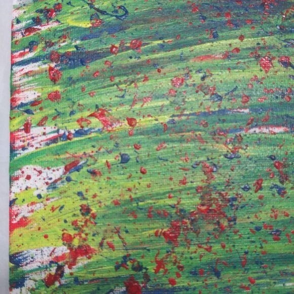 Original Abstract Acrylic Painting Green blue Yellow Canvas 8 x 10 Handmade Art