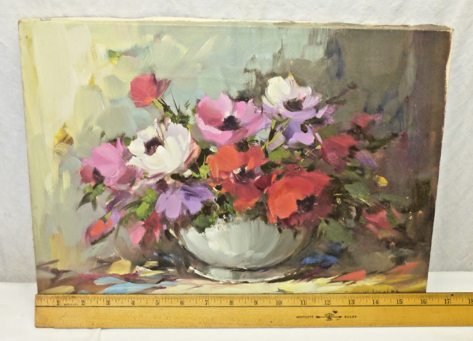 Signed Original Anemone Flowers Oil on Canvas Painting Harry Koonen Dutch Artist