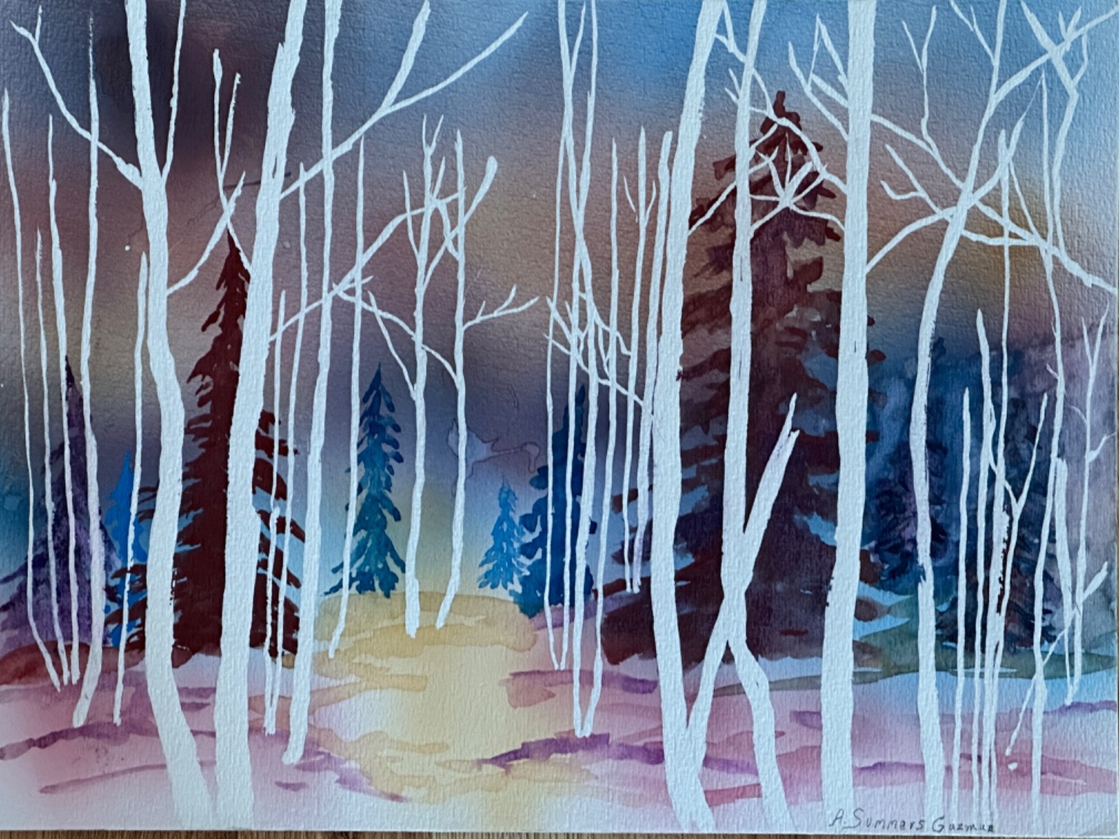 ALICE GUZMAN ORIGINAL WATERCOLOR PAINTING 11″ X 15″ NEW MEXICO ARTIST 1980’S