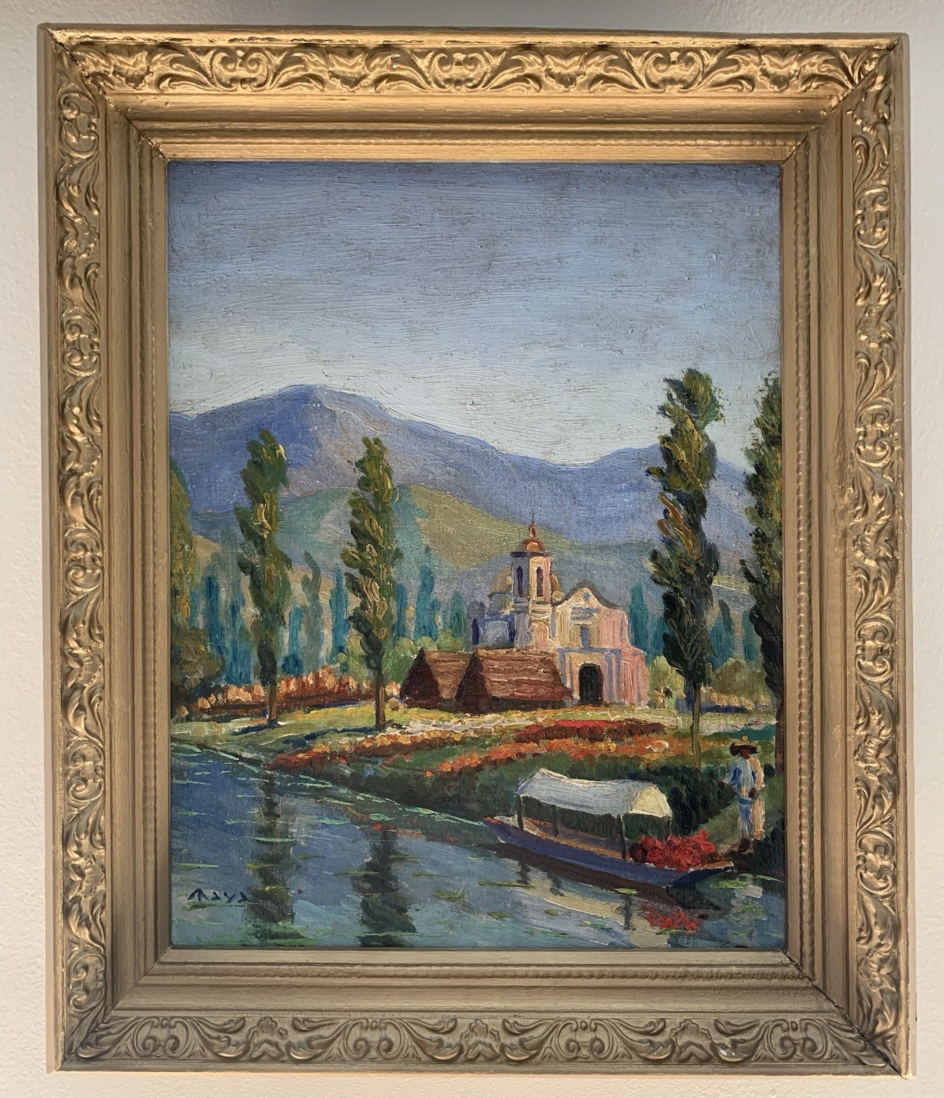 c1950 Reynaldo Maya Oil Painting Signed Mexico Landscape Postimpressionist