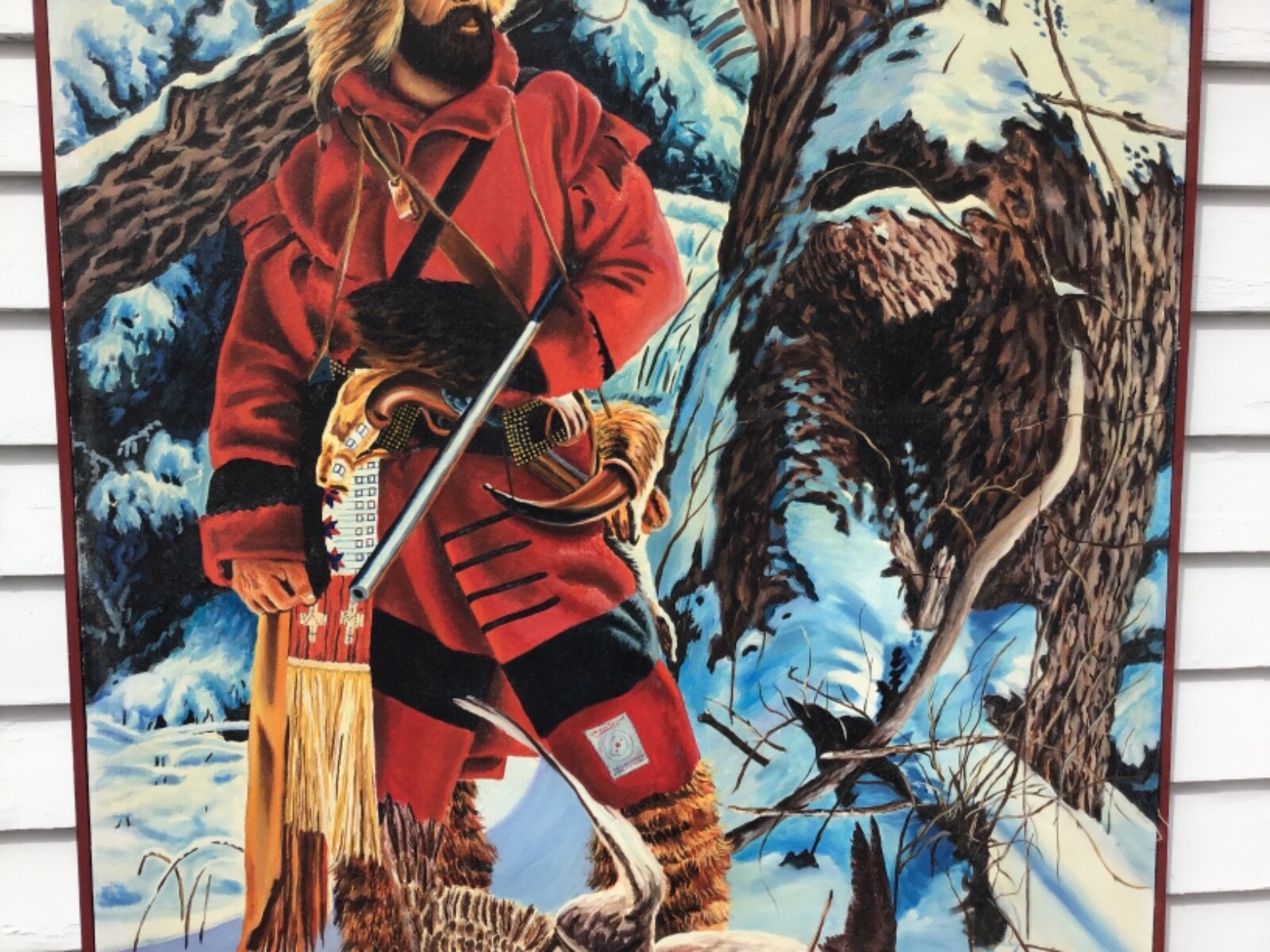 Large W.L. Meeks Hunter/Trapper Oil/Canvas 49″x 37″