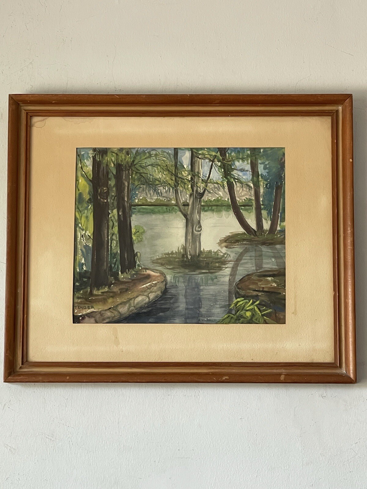 HERMANN TEUBER ANTIQUE LANDSCAPE WATERCOLOR PAINTING MODERN IMPRESSIONIST 1950s