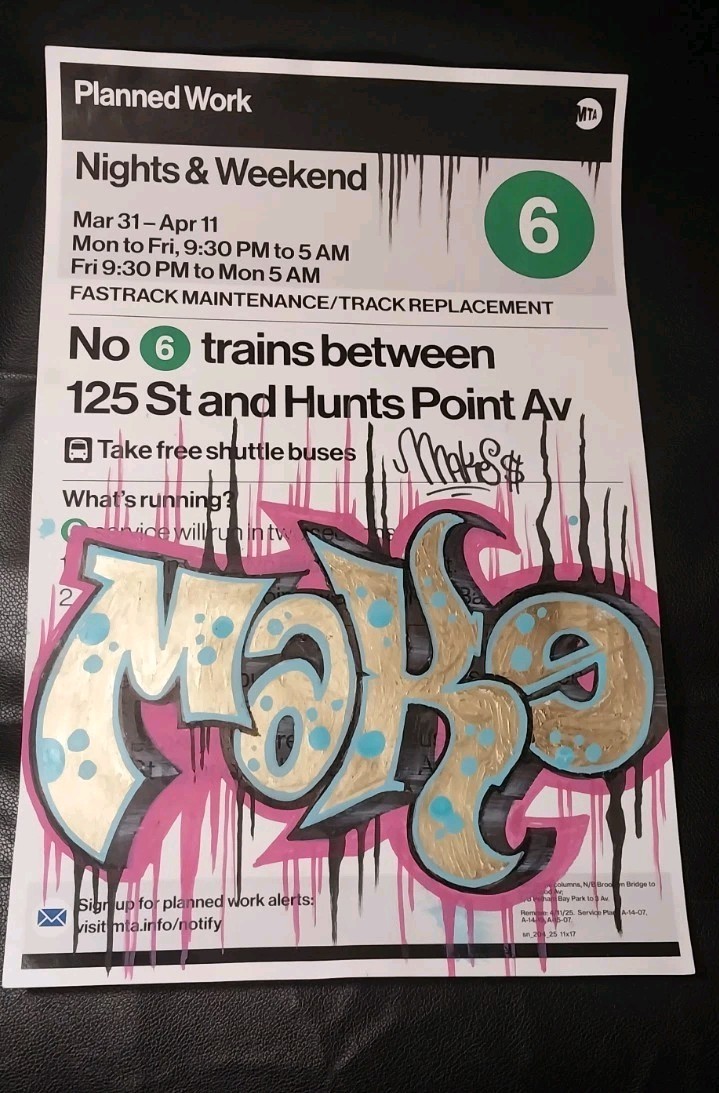NYC Subway Sign – 11 x 17 Inches – Original Graffiti
