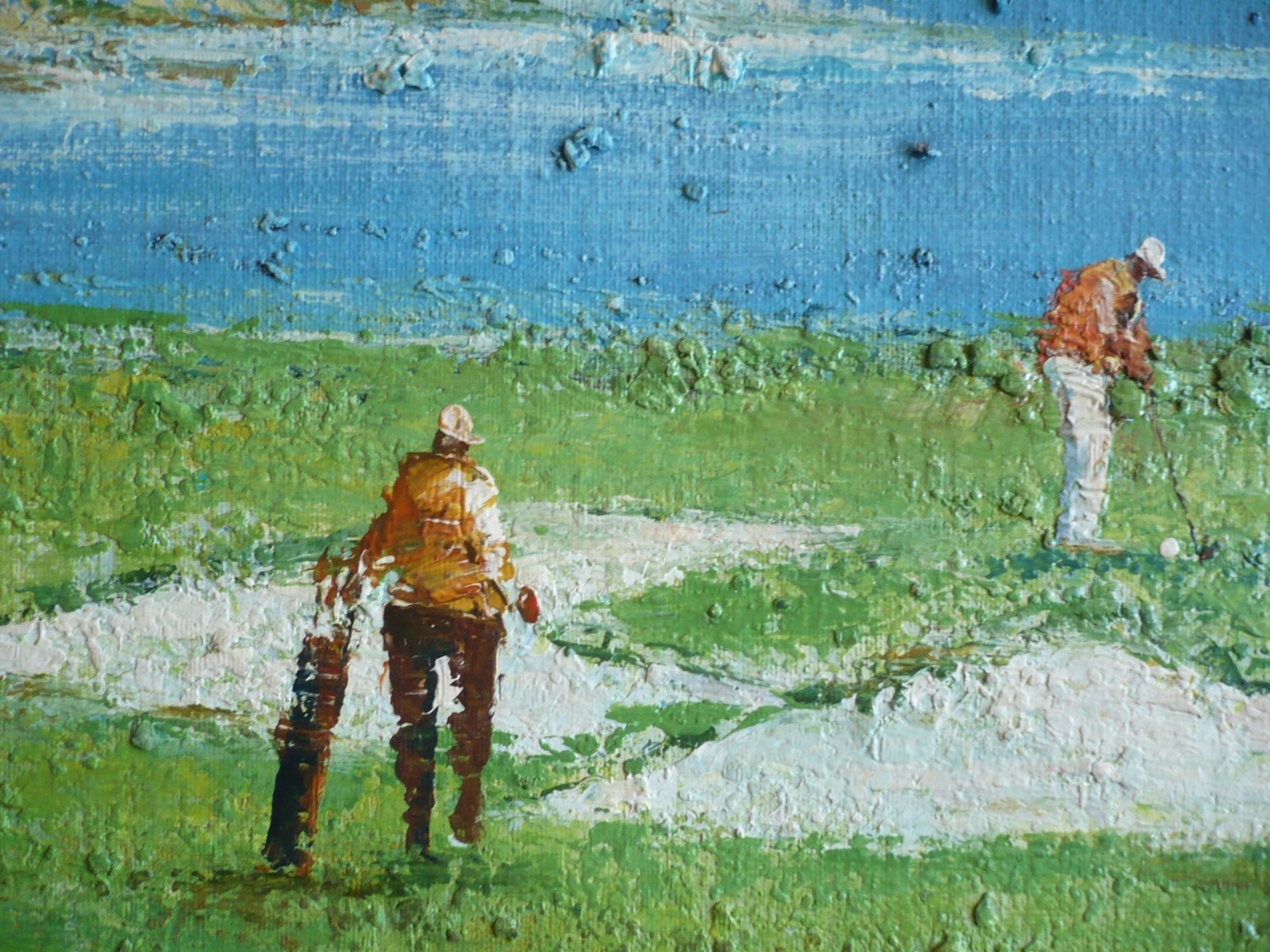 DAVID ROTH, COLLECTIBLE GOLF GOLFING SPORTS OIL PAINTING VINTAGE CHUNKY IMPASTO