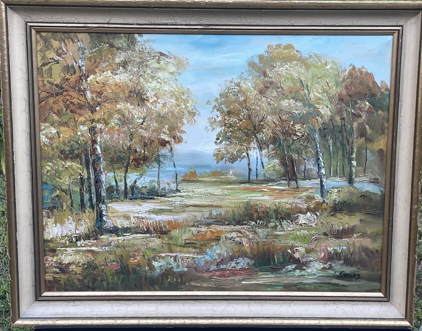 E. Cobos Spanish Landscape “Otoño Aranjuez” Oil Painting Signed Framed 29×23