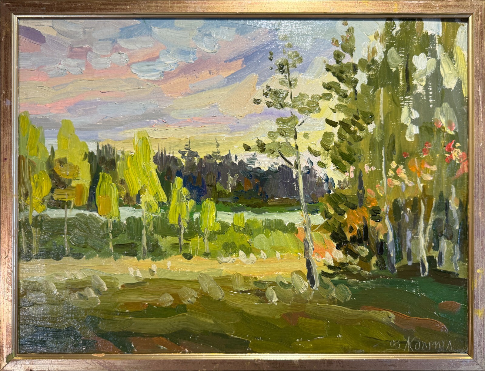 Oil painting Evening Ukrainian painter Canvas Framed original Decor landscape