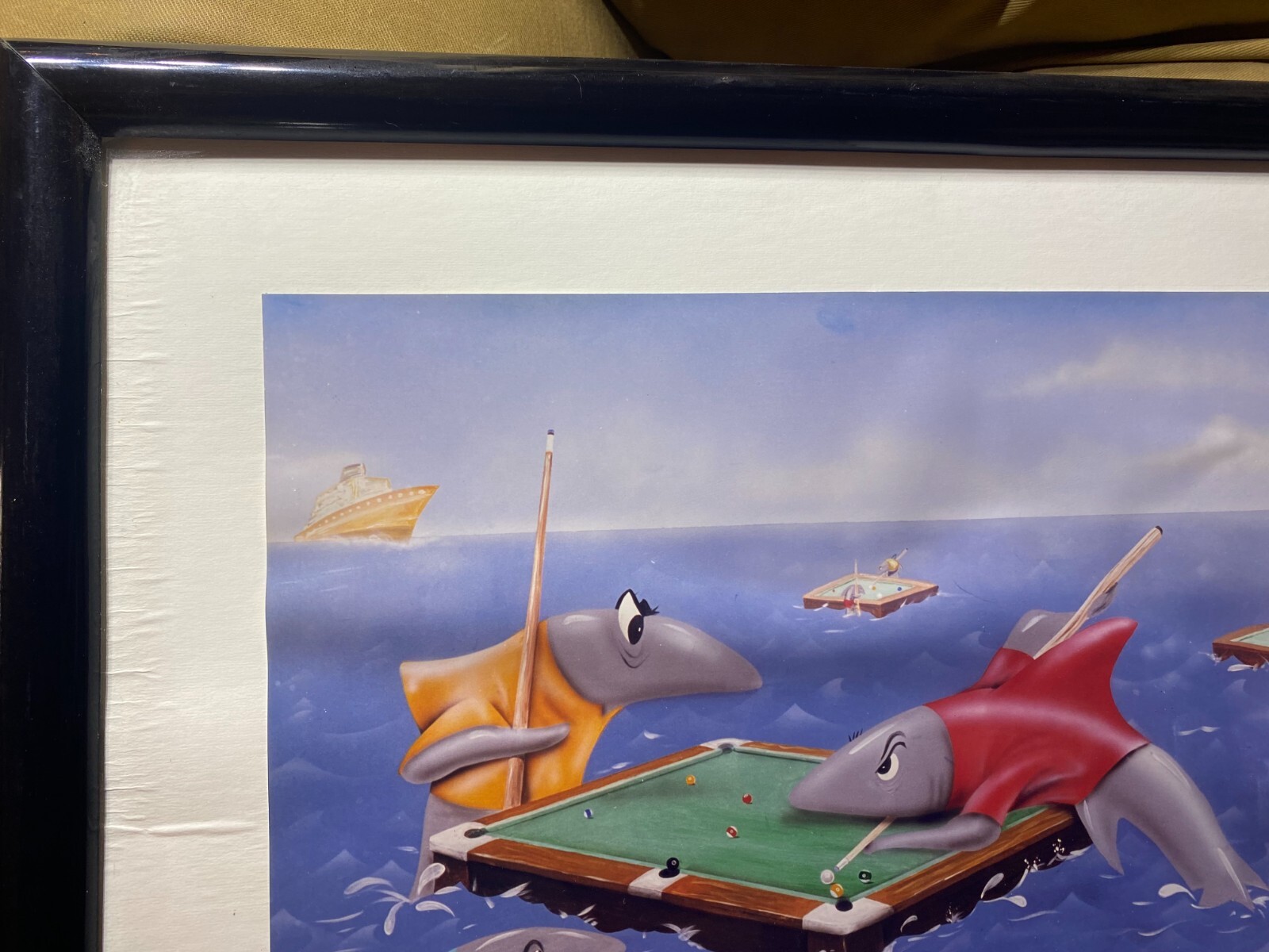 Valter Morais » Sharks Playing Pool» Limited Edition Print – Signed And Framed
