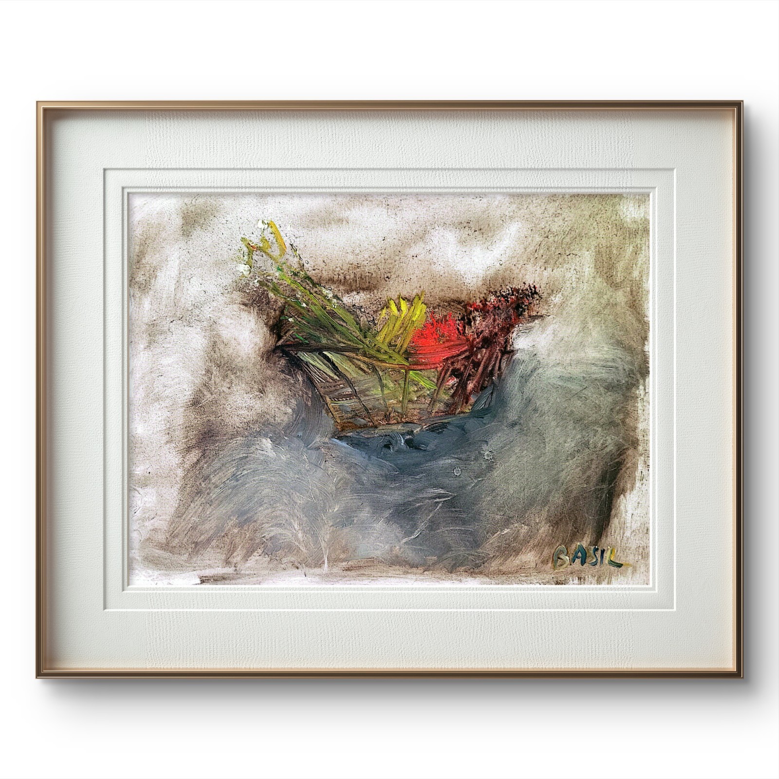 Fruit Basket Original Abstract Expressionist Oil On Board Painting 12×16