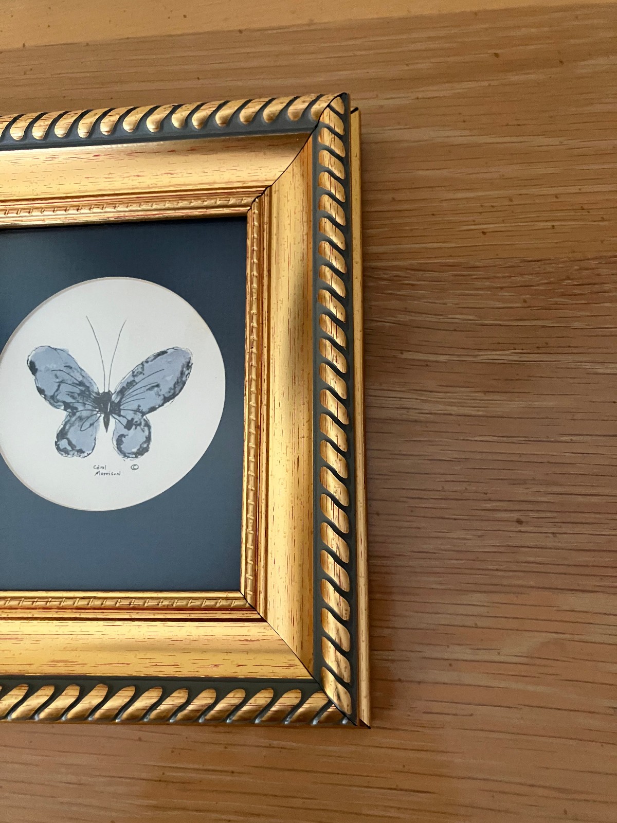Vtg Orig Watercolor Painting in Updated 4×5 Frame; Butterfly, Carol Morrison