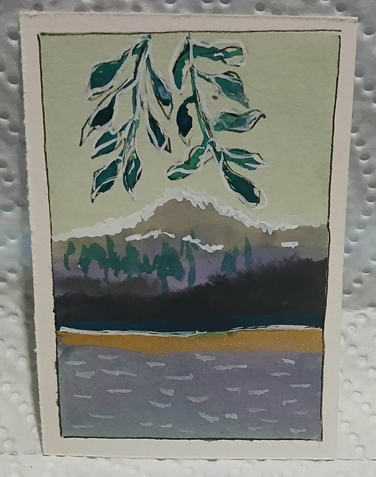 Winter Loch Horizon – OOAK Highland ACEO by Virginia Watercolor Pen