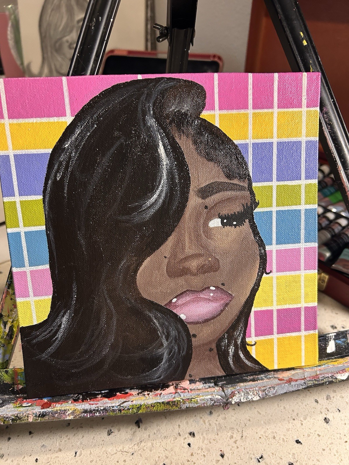 Pop Art Portrait Painting of Woman on Canvas Unframed Single Piece