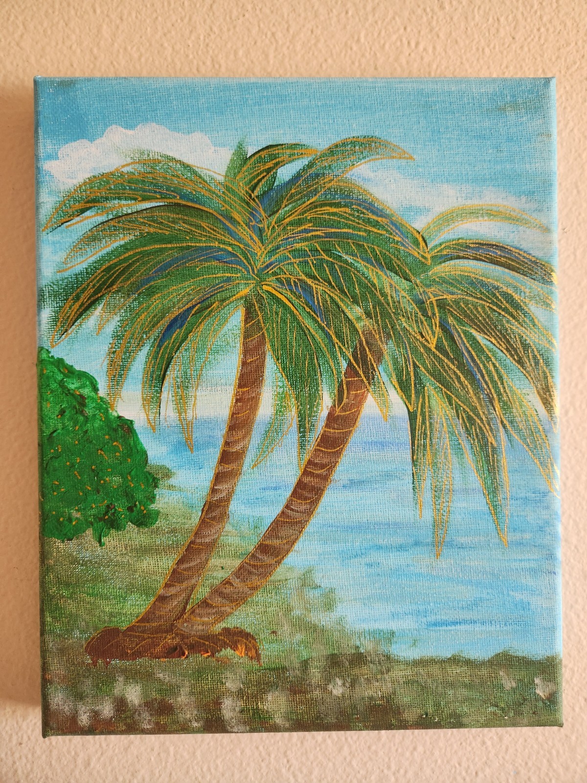 Handmade painting Acrylic wooden frame 10×8 art decor palm tree