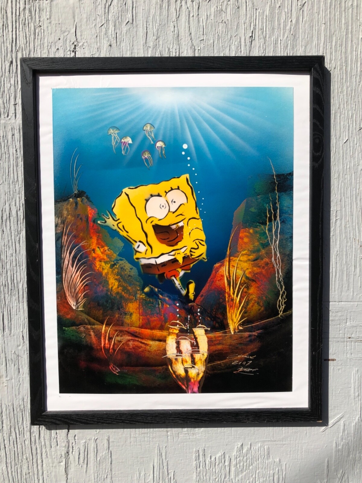 Sponge Bob Square Pants goes Swimming & Diving, Original Painting, Signed/Framed