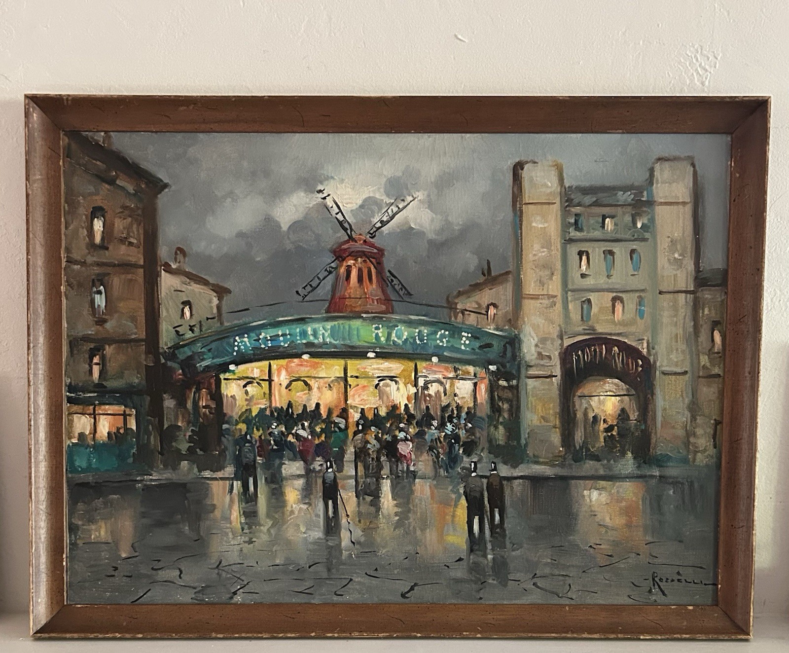 Giacomo Rosselli (1901-) Oil On Canvas Paris Cityscape Moulin Rouge 1930’s