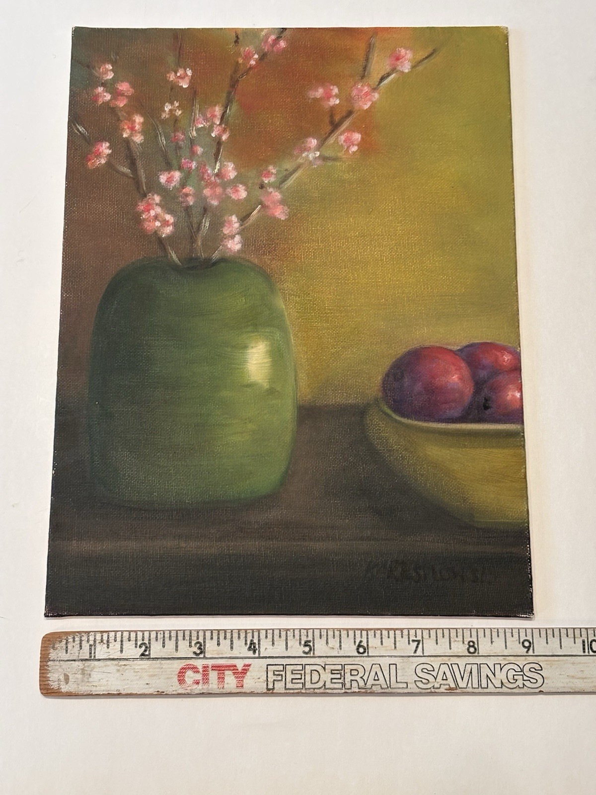 Still Life Painting Pink Flower Cherry Blossom & Apples Country Cottage (M)