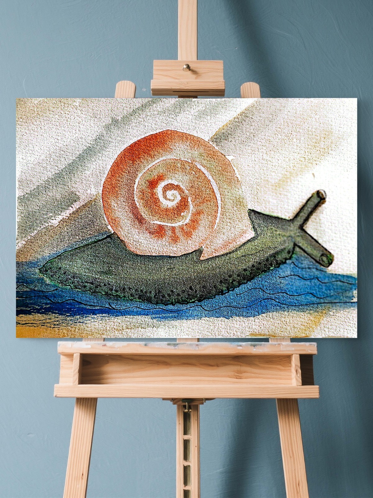 Garden Snail Whimsical Original Impressionist Watercolor 5×7 Signed