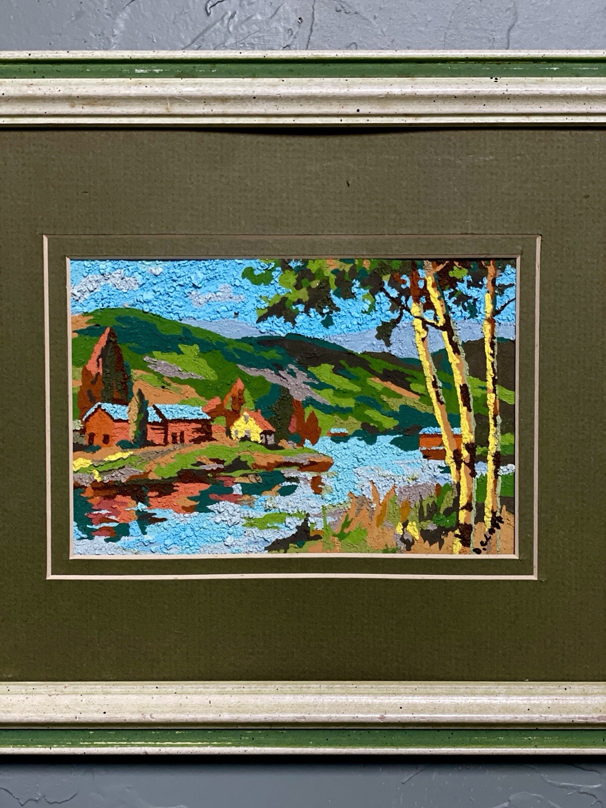 Mini Landscape Artwork – Unknown Medium – D. Clark Framed Art On Paper 1980s