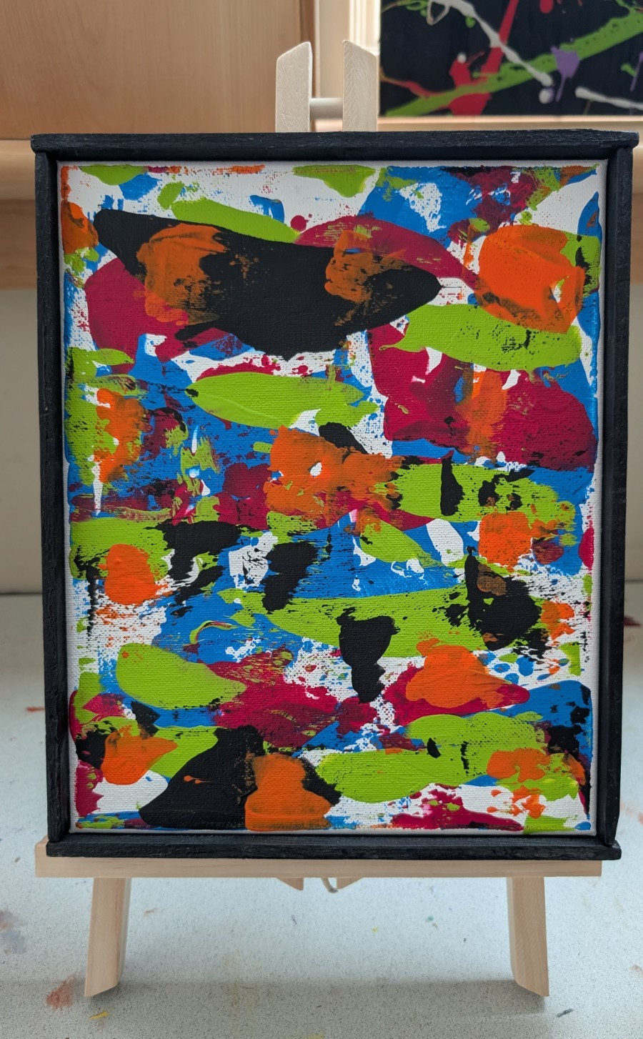 Framed Abstract Multicolor Splatter Painting, Single Piece Wall Art