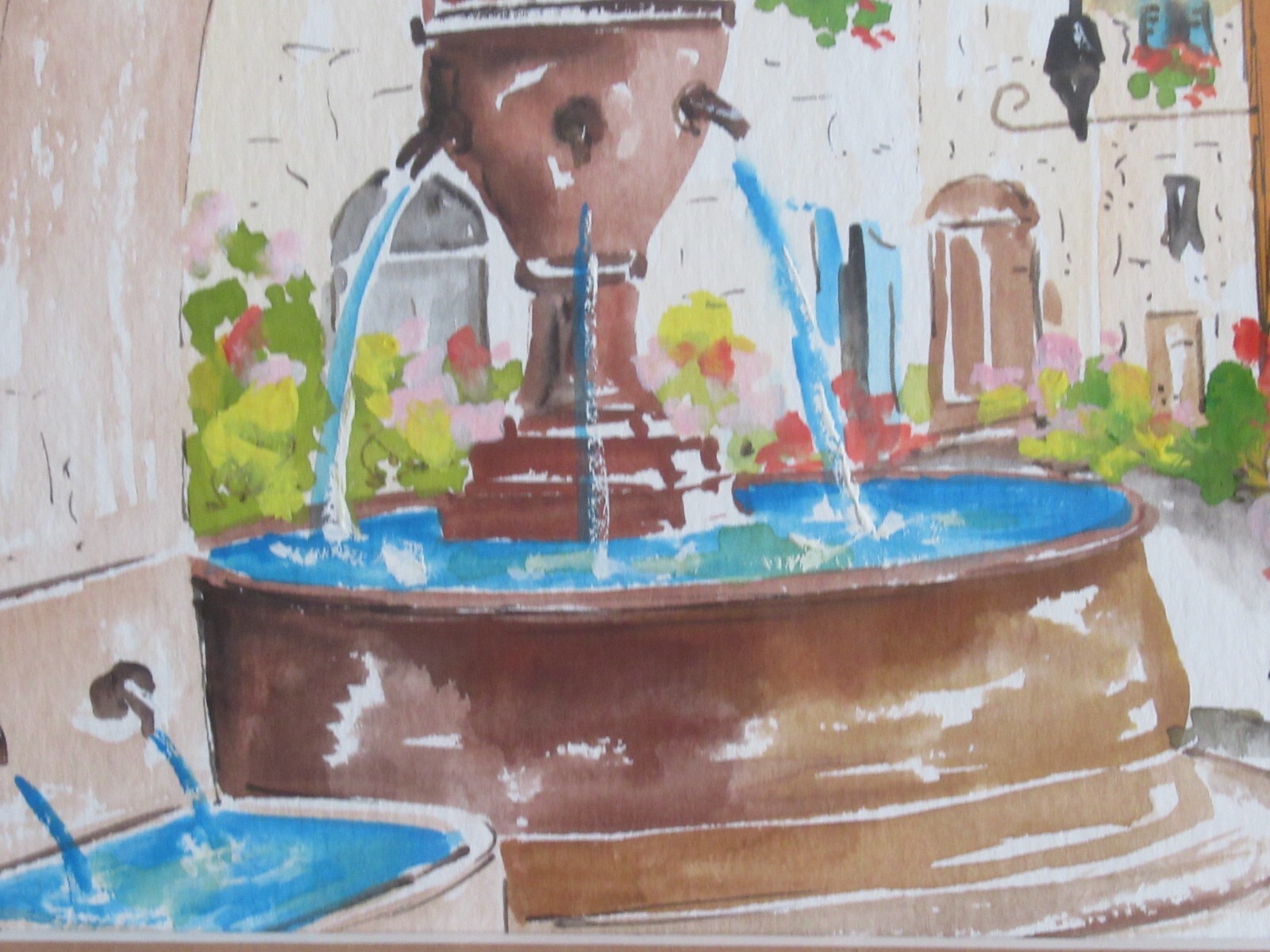 Original Matching Pair Watercolors City Port & Fountain Signed, Matted & Framed