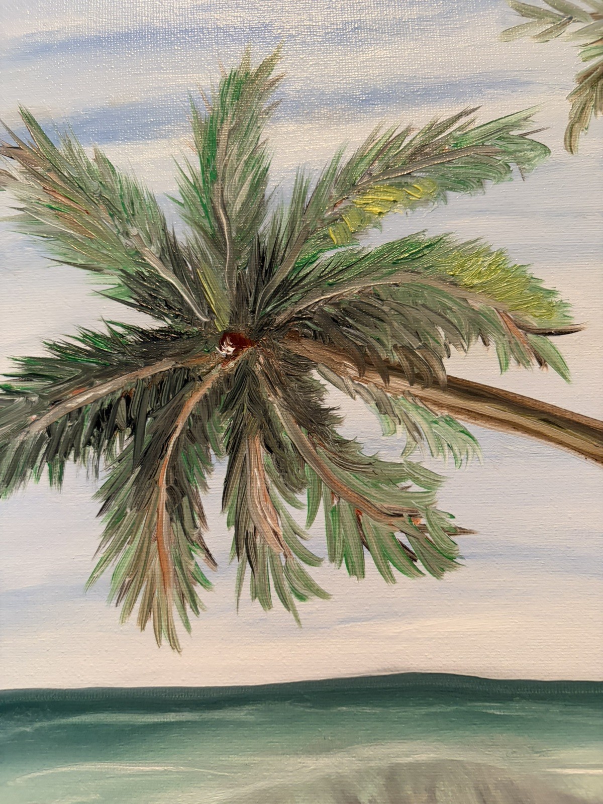 Original oil painting 11 x 14 inches palm tree at the ocean signed- free ship