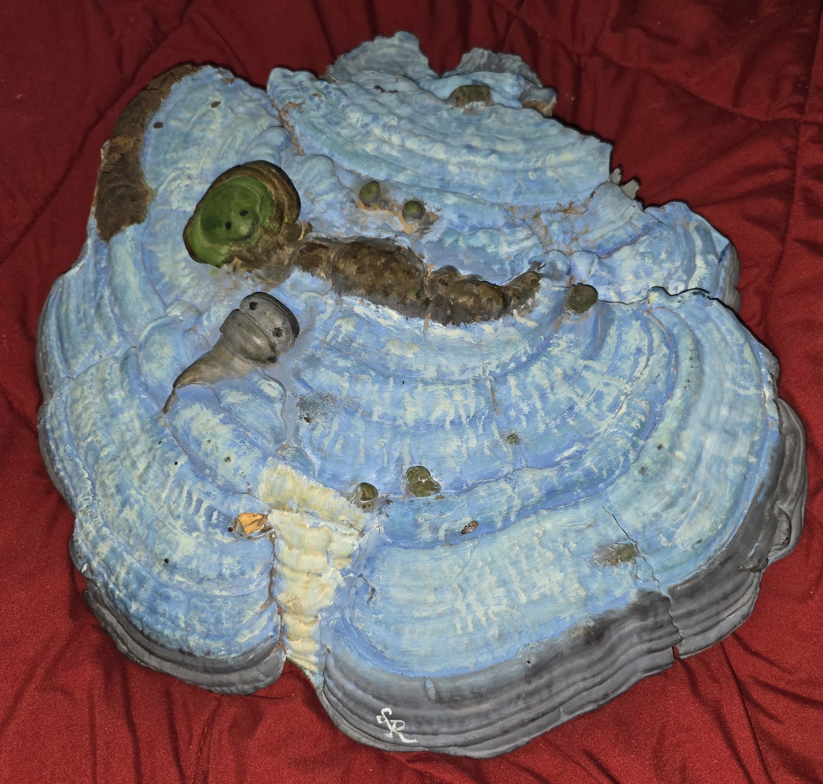 HUGE Vintage Oyster Fungus Mushroom with Hand Painted Scene!