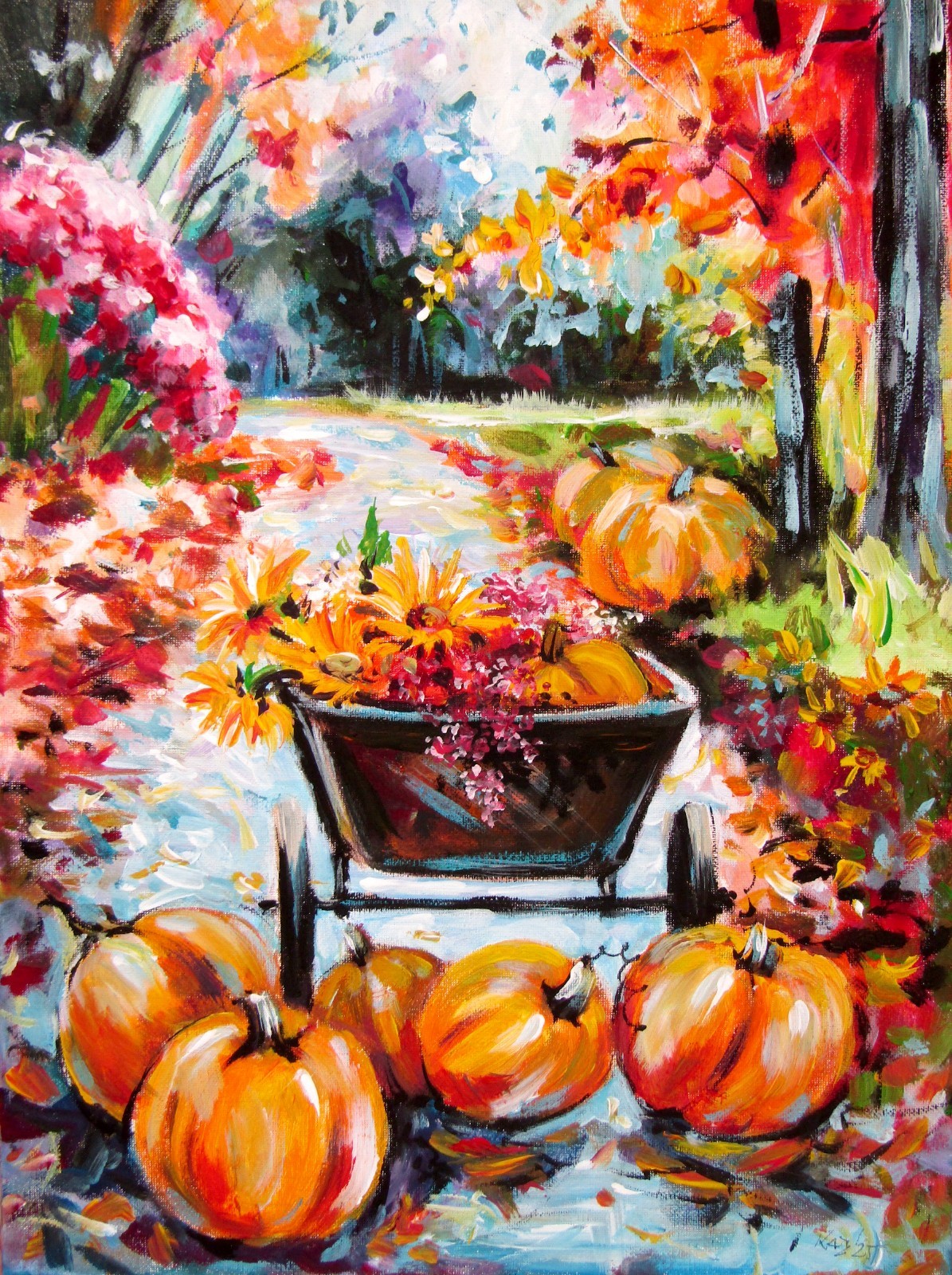 Pumpkins and flowers II