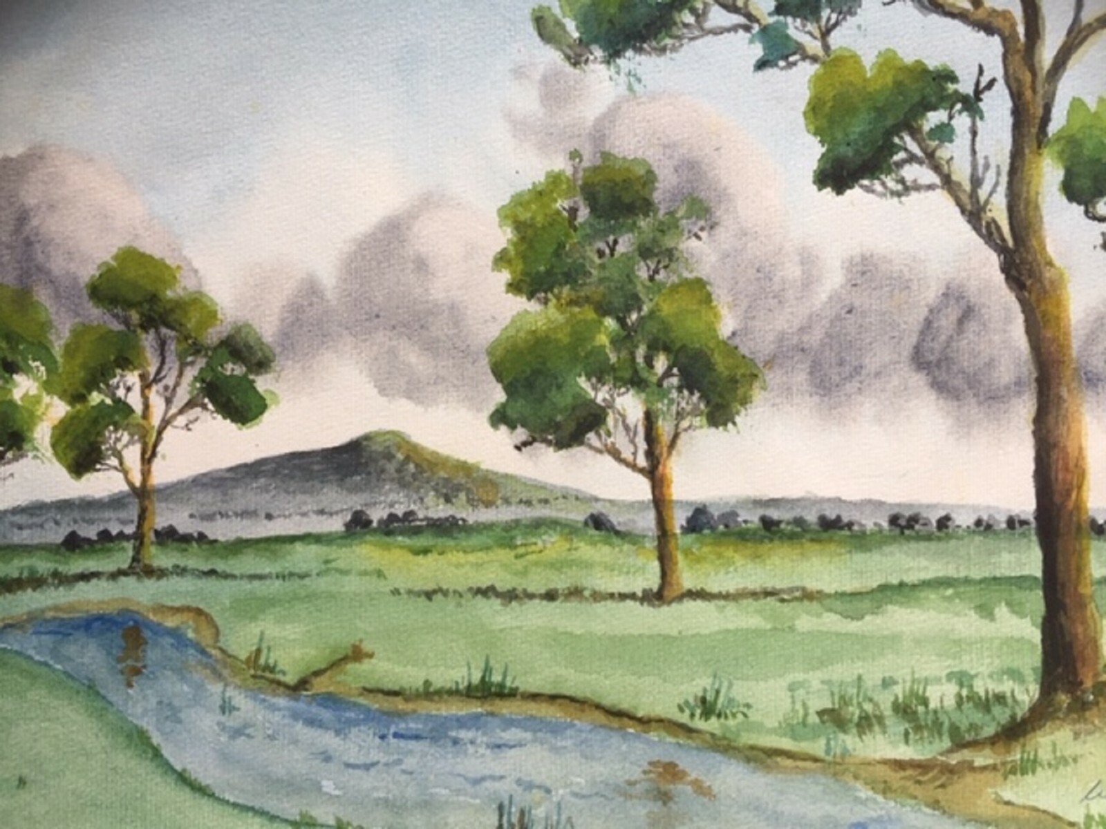WILLIAM PUDDEFOOT WEST AUSTRALIAN WC «COUNTRY SCENE AND DISTANT HILL» 1986