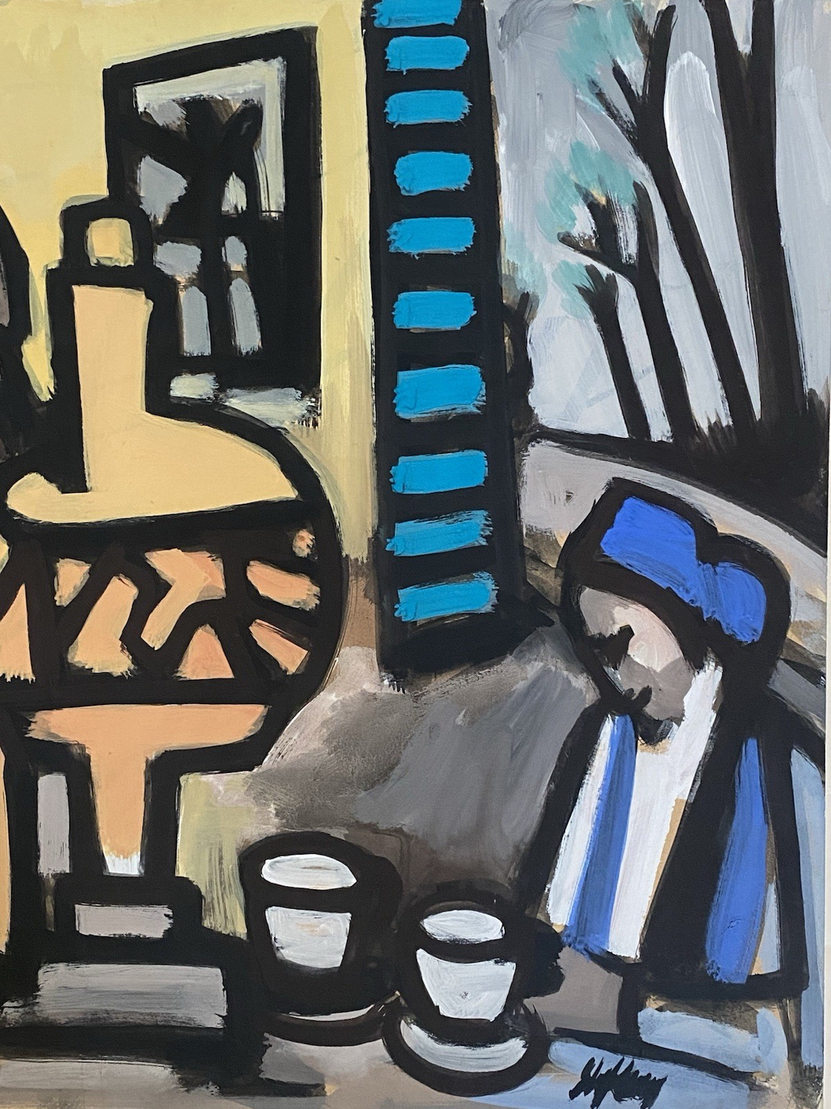 MARKEY ROBINSON Irish VTG Female Figures Cafe Scene Modernism Abstract Painting