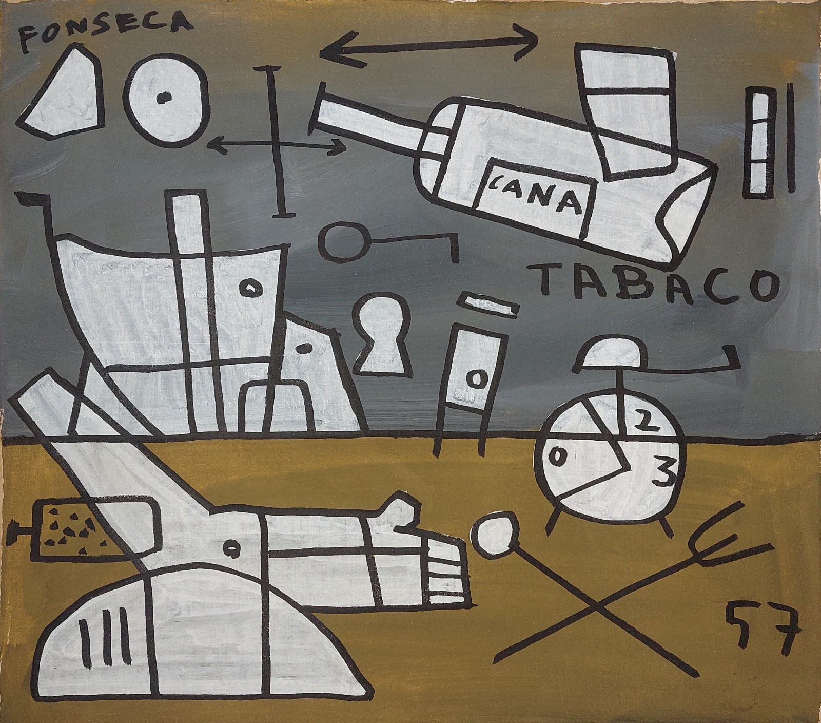 Gonzalo Fonseca Signed Uruguayan Modernist Vintage Constructivist Oil Painting