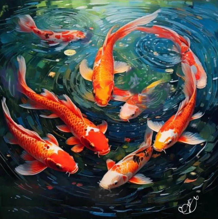 ORIGINAL Oil PAINTING on Canvas Koi fish 12×12 in Textured Art Сustom Order