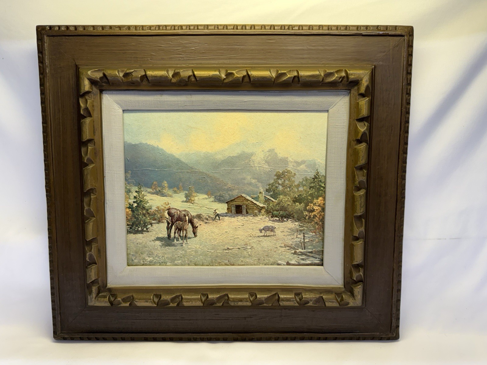 Robert Wood & Spencer Vintage Framed Litho Print – Homestead Barn– Signed, USA
