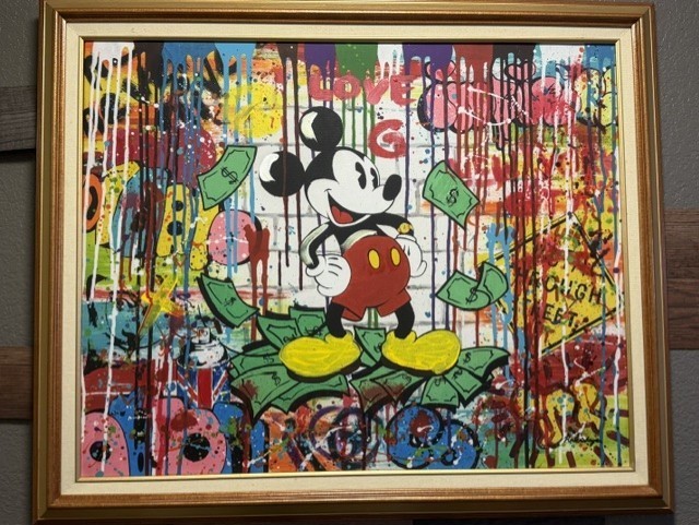 Nastya Rovenskaya- Hand Signed Original Acrylic on Canvas «Mickey Mouse Money»