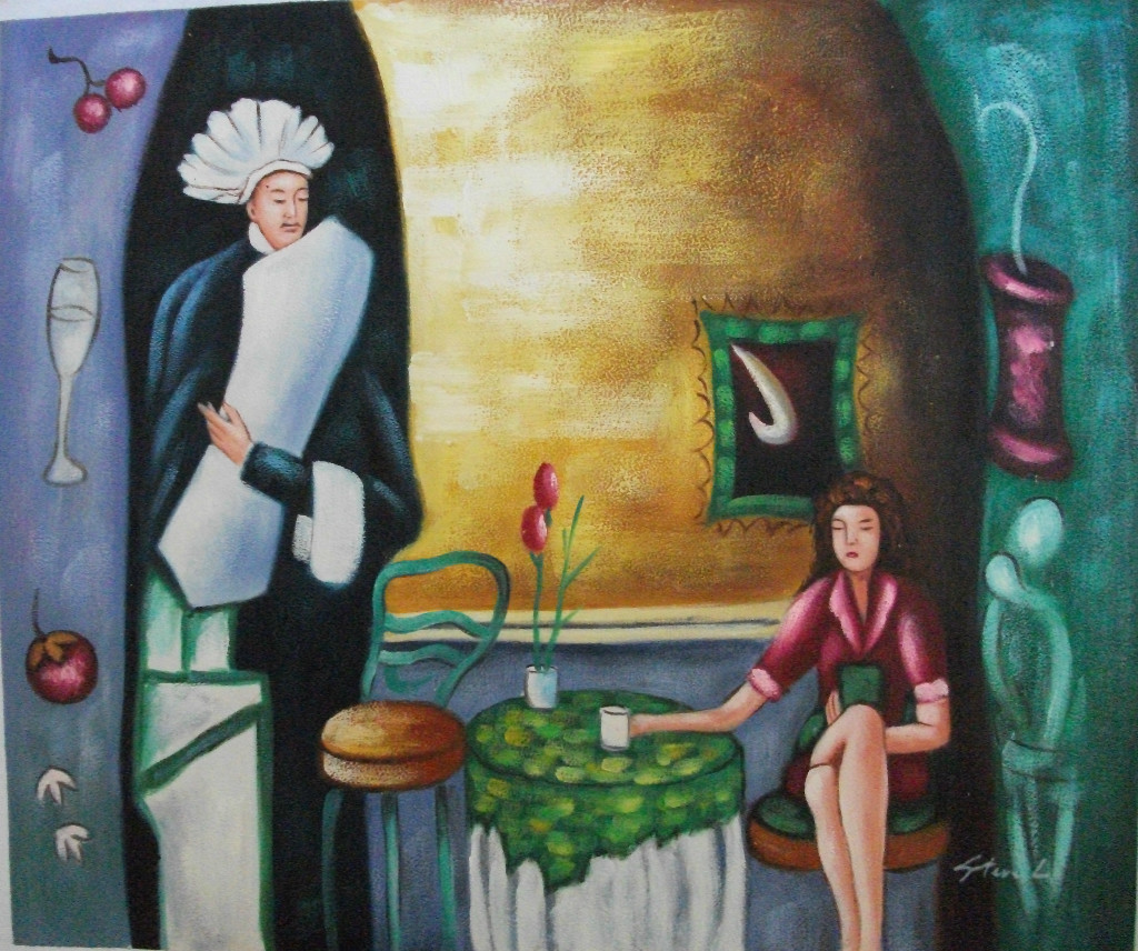 Hand painted and signed portrait art in cafe OIL PAINTING ON CANVAS, 20″ x 24″