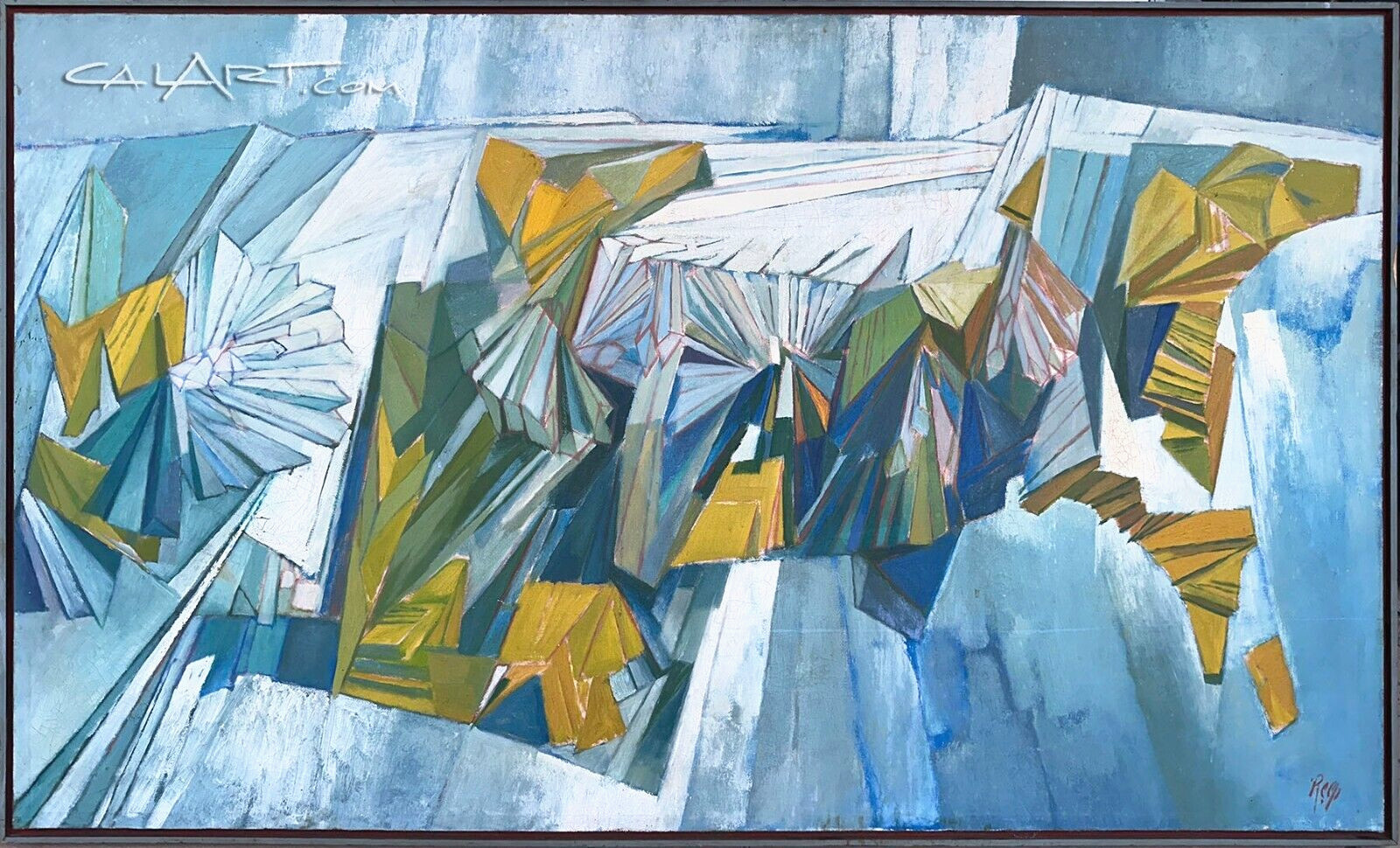HUGE 1950s ABSTRACT MODERNIST Oil Painting by Famous Artist ED REEP – CUBISM