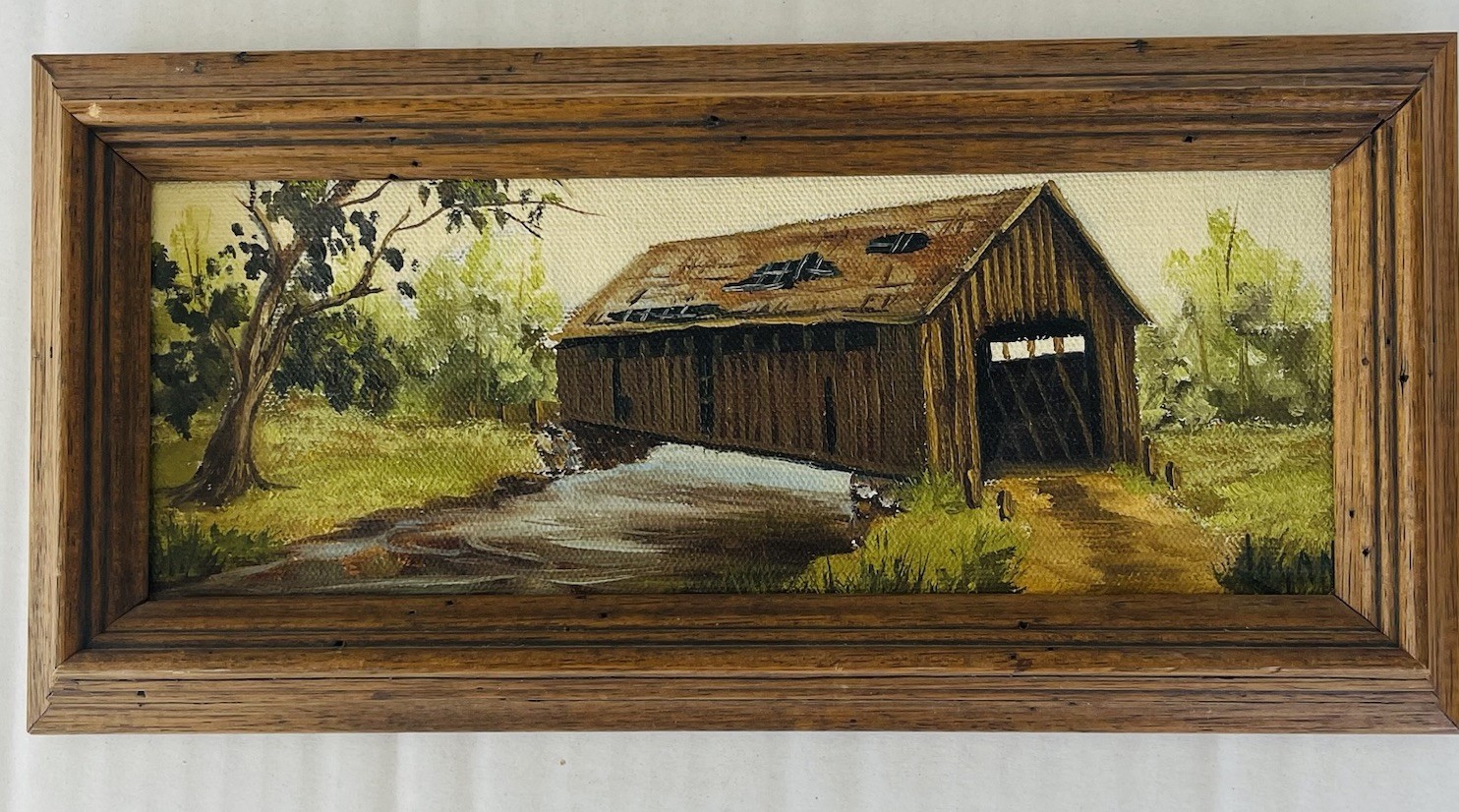 Viola Logan Signed Americana Barn Painting 10 x 4 (11.5 x 5.5 Framed)