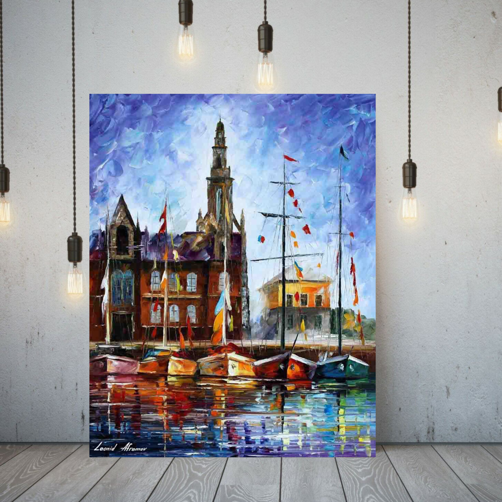 Leonid Afremov ANTWERP – BELGIUM PORT 30″x24″ LIMITED EDITION GICLEE ORIGINAL