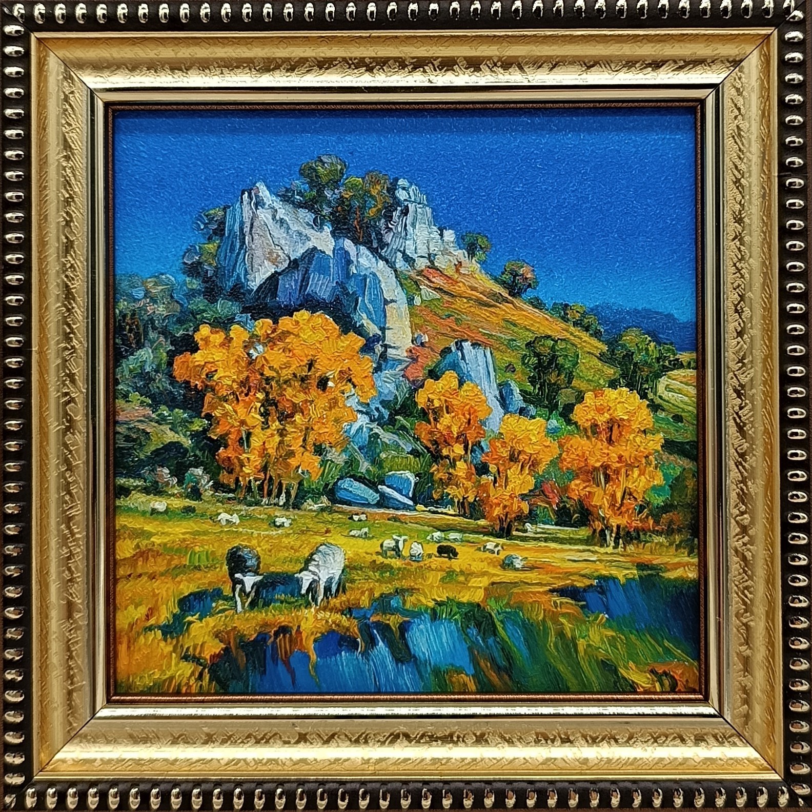 Signed Framed Summer Oil Painting Original Art Mountain Landscape Sheep Gift 4×4