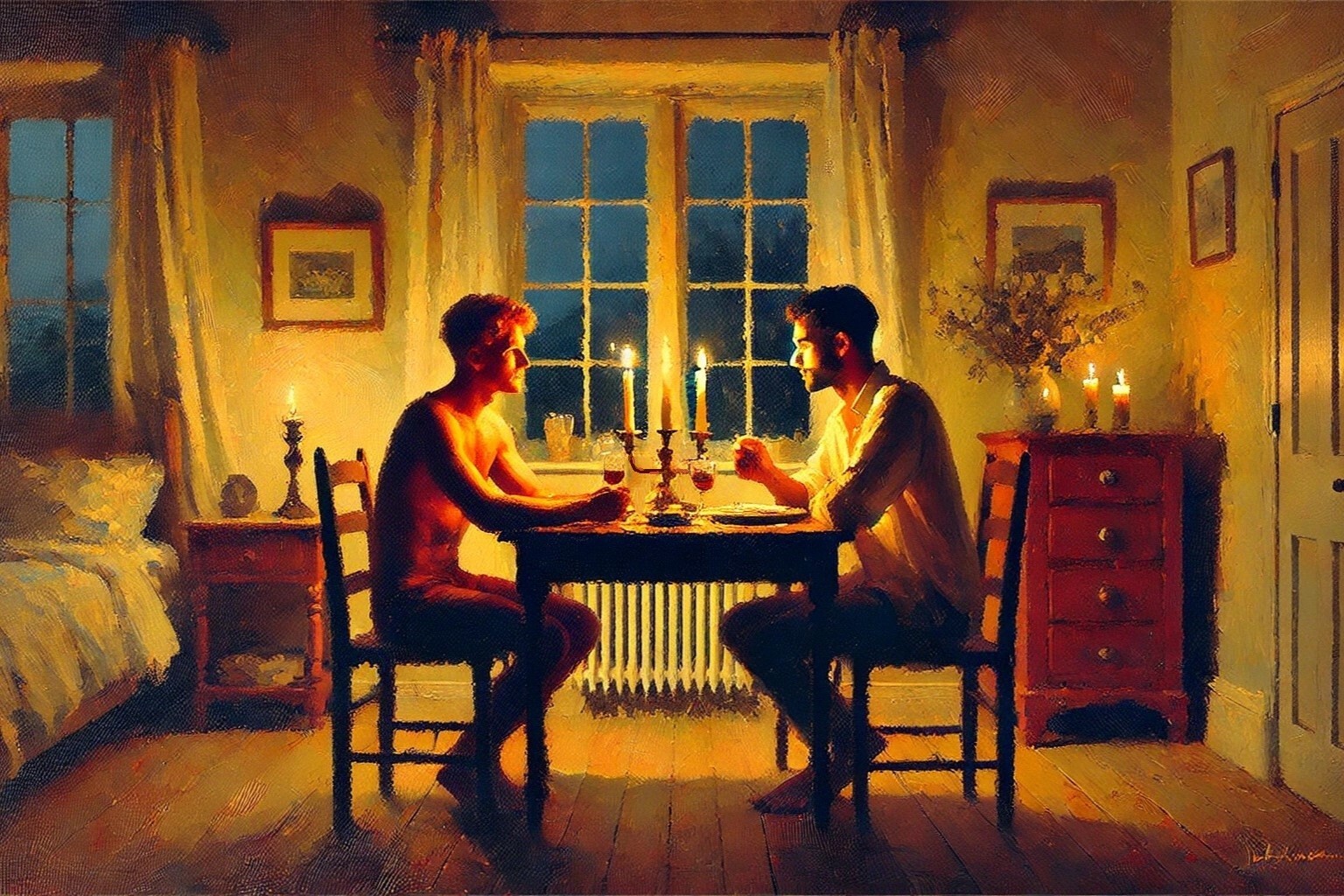 Original gay LGBTQ art giclée painting «Our First Place» artist signed/numbered