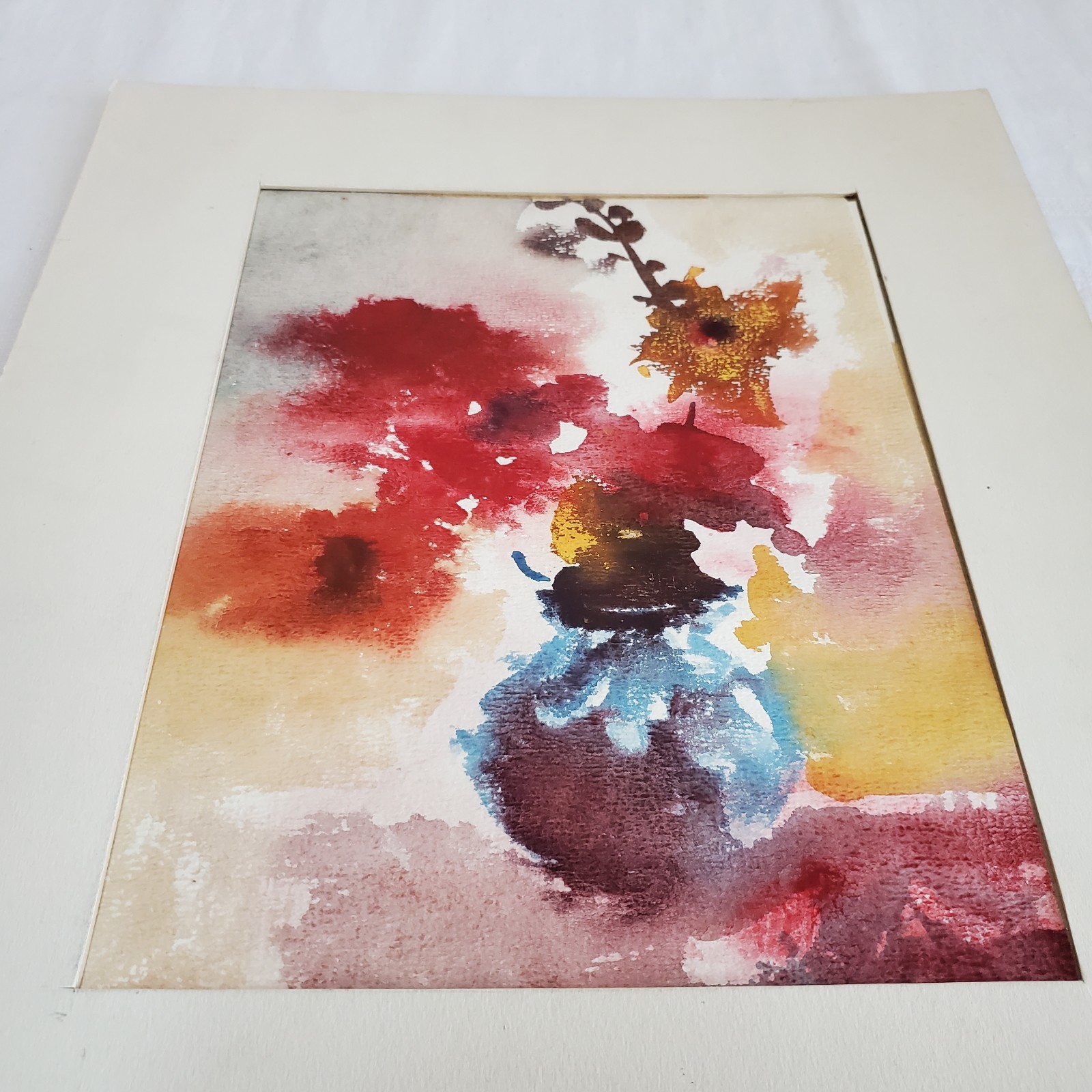 Vintage Watercolor Flowers Painting Gorgeous Original One of A Kind OOAK Art MCM