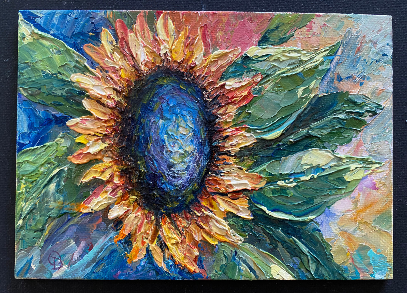 ORIGINAL OIL Painting «SUNFLOWER » heavy impasto 7″x5″ by Olga Diduh.