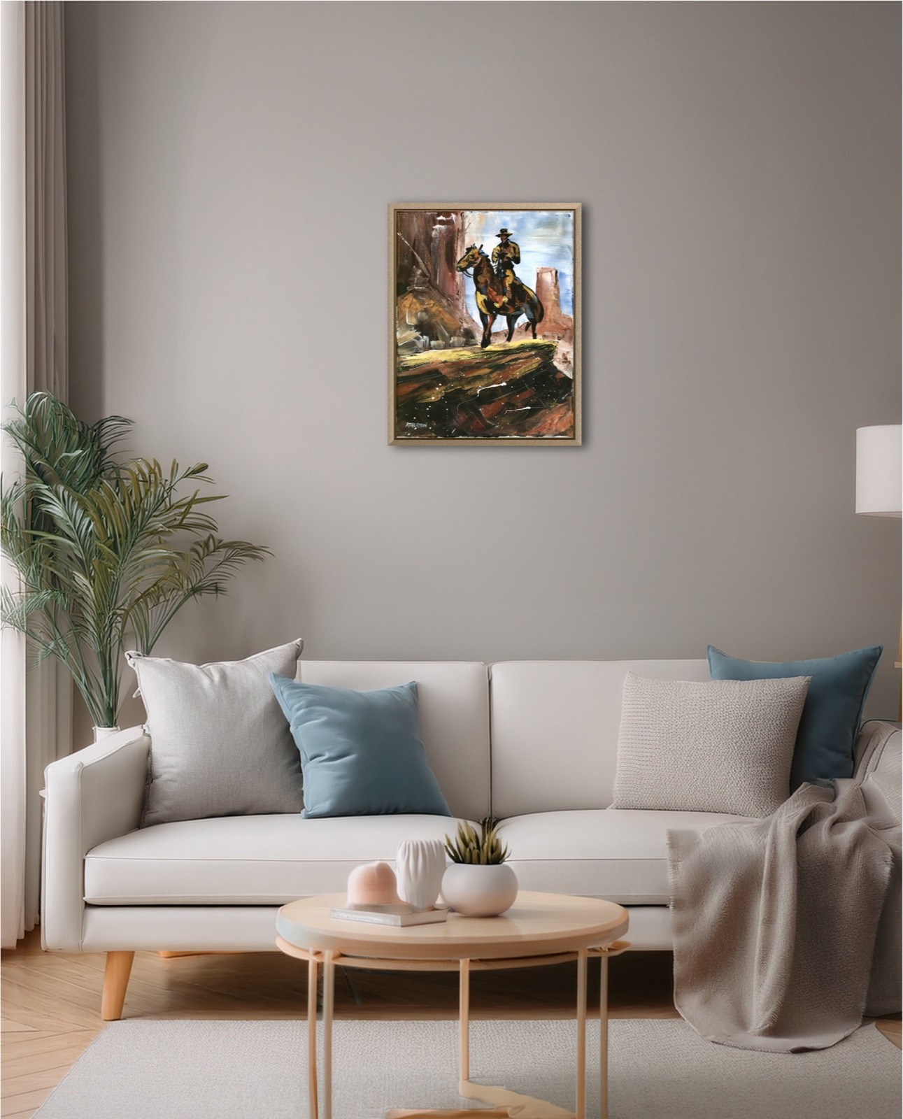 Atherton 11×14 Original Abstract Cowboy Sheriff Painting «Cliff Rider» signed
