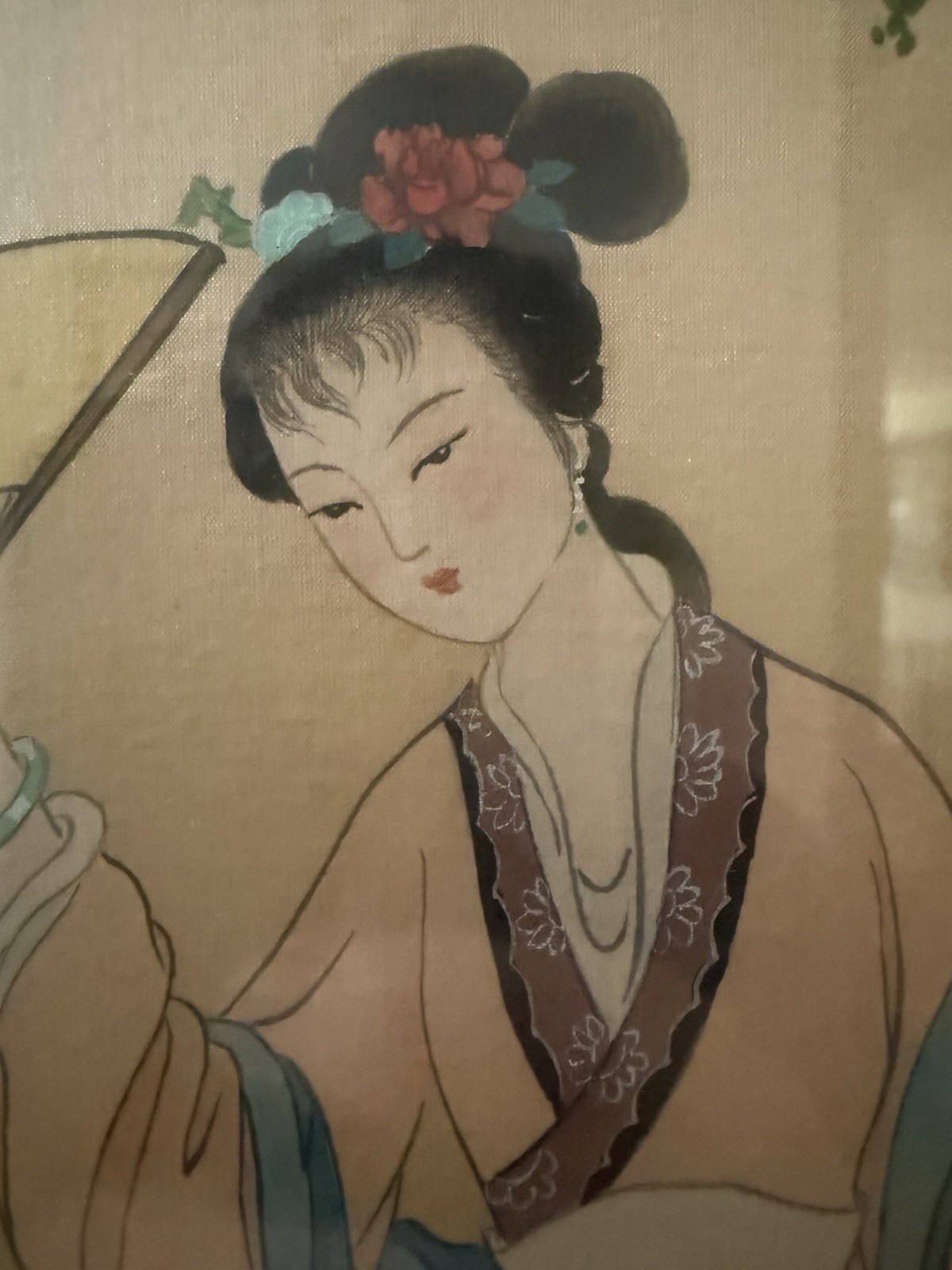 Antique LEE TINGHUA (20th C., China) Signed Ladies In Garden Framed Painting