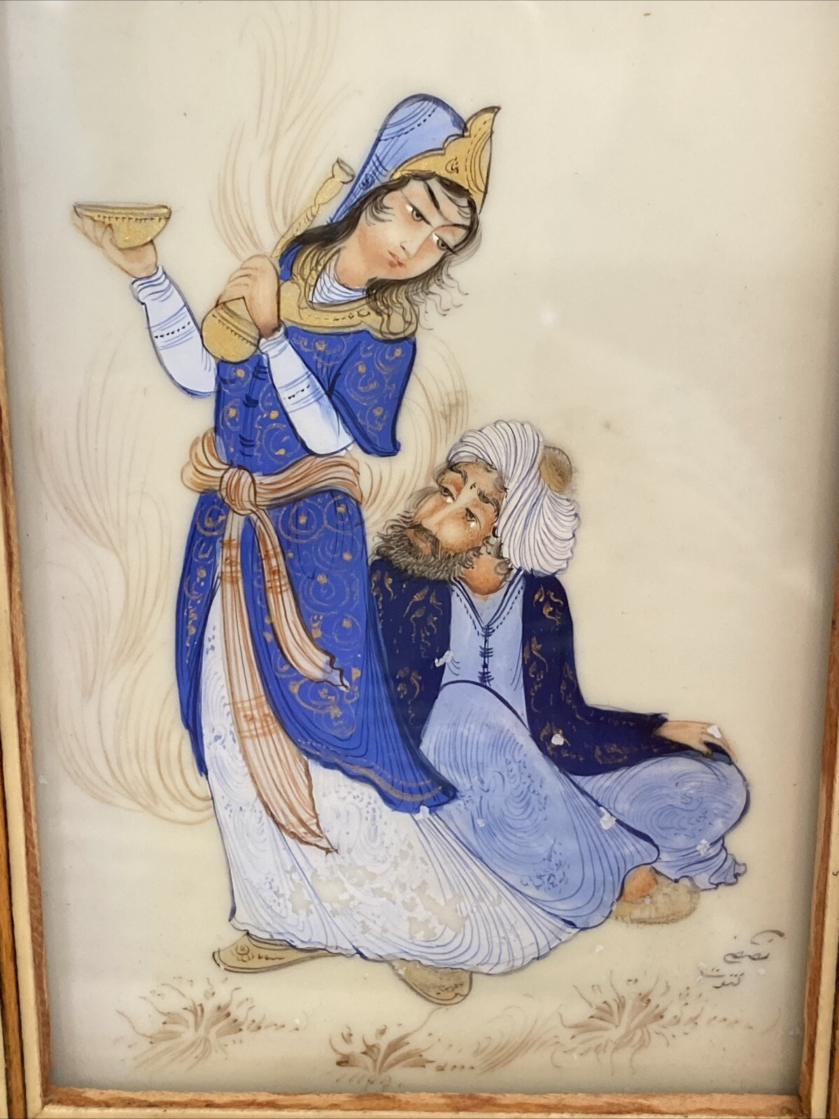 Khatam Kari Rahmen mit original Malerei signiert – Persien