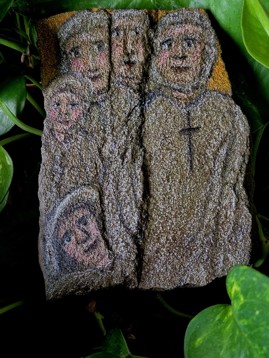 Hand Painted Rock Art ~ Five Guardian Angels ~ Cross ~ Folk Art ~ Religious