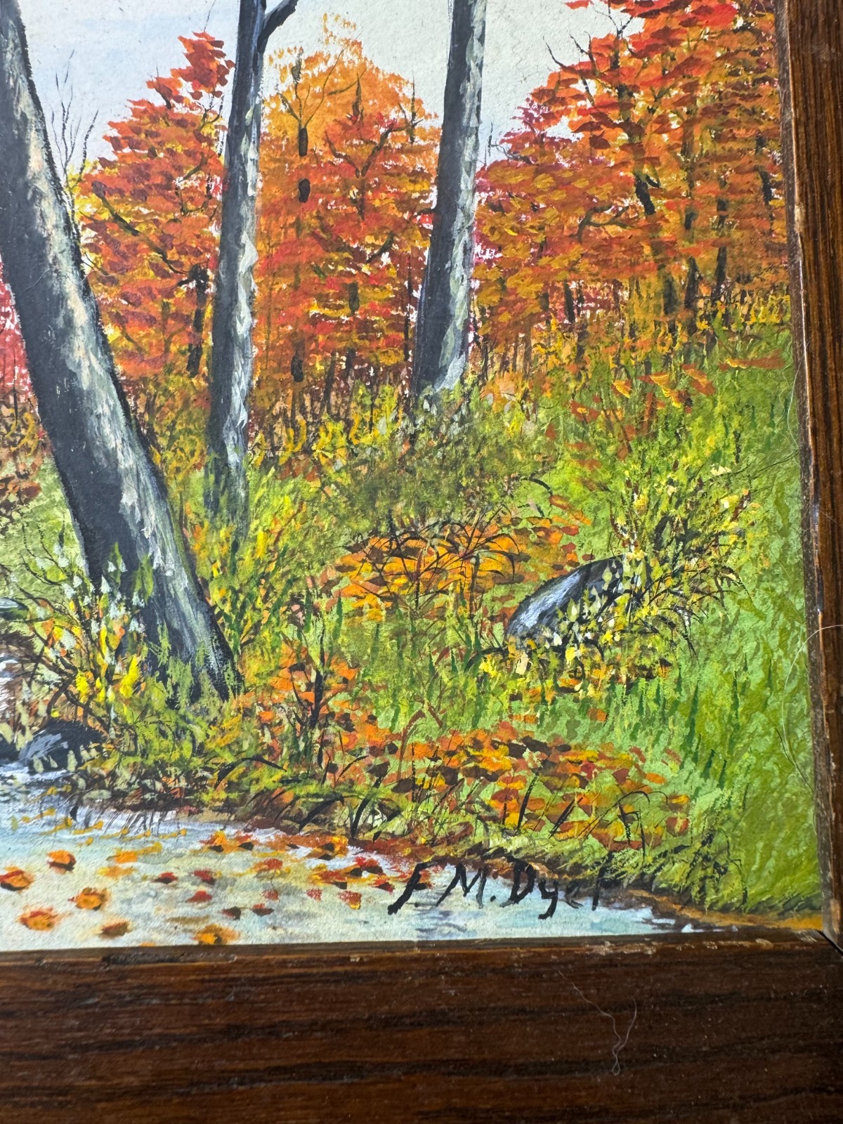 Vintage F.M Dyer «Fall River Landscape Scene» Oil Painting – Signed And Framed