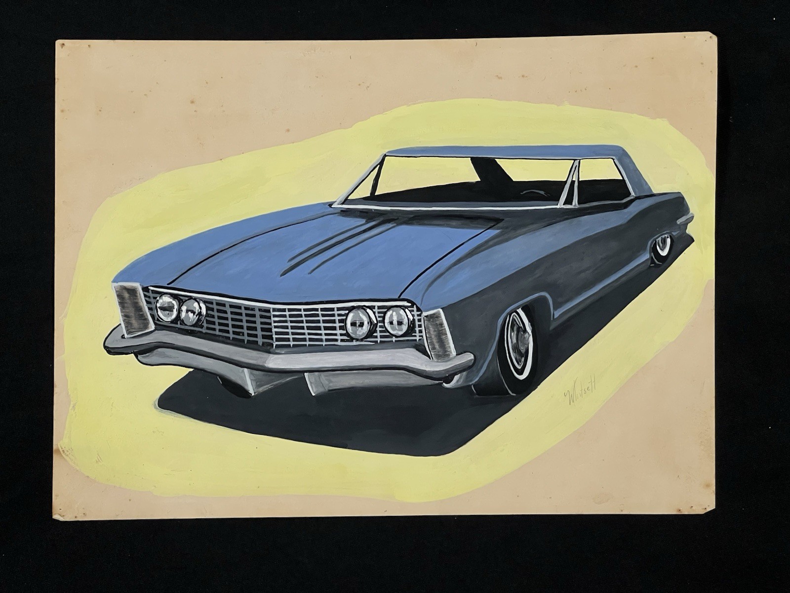 1963 Buick Riviera Original Hand Painted Automotive Artwork Mid Century Car Art