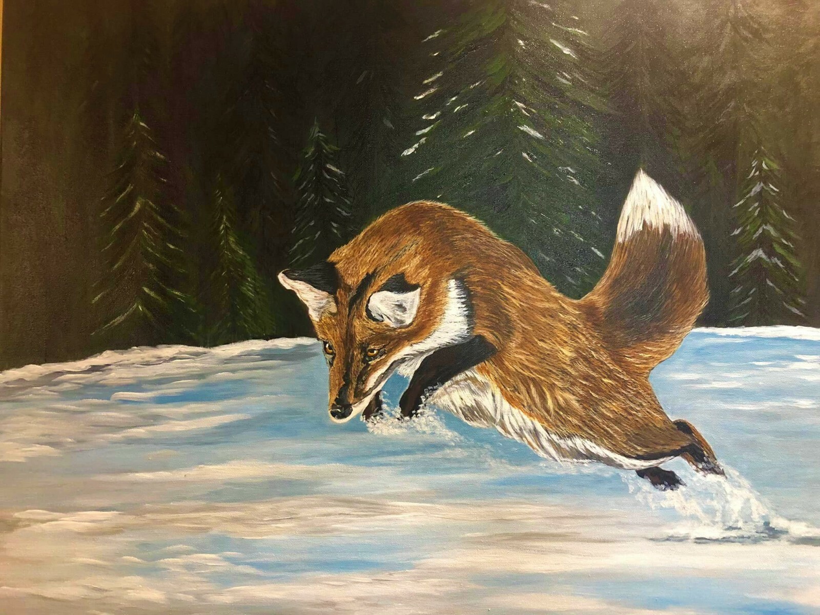 Leah Smith The Pounce Red Fox 24×30 Original Acrylic Painting Contemporary Art